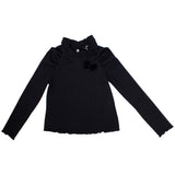 Dolcevita In Caldo Cotone Nera Con Rouche Sul Girocollo Bambina LIALEA BL03565 - LIALEA - LuxuryKids