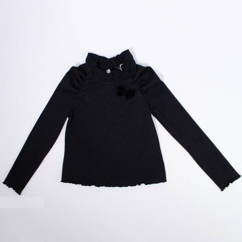 Dolcevita In Caldo Cotone Nera Con Rouche Sul Girocollo Bambina LIALEA BL03565 - LIALEA - LuxuryKids