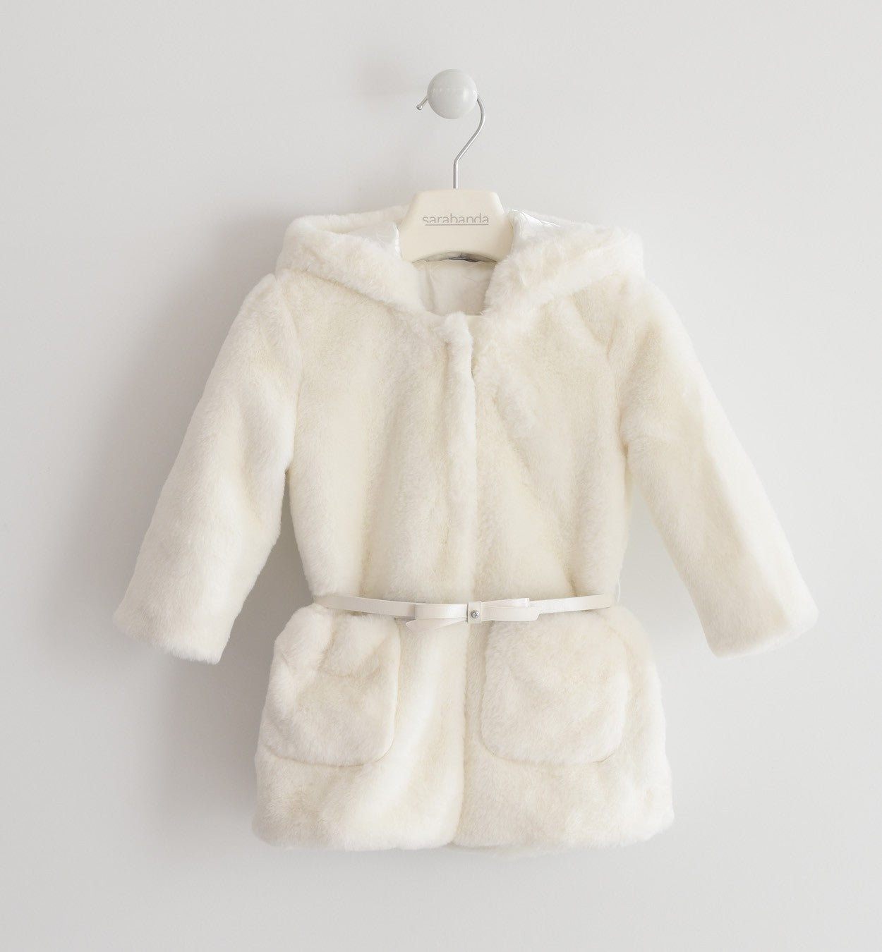 Ecopelliccia Con Cappuccio Panna Con Cinturino Neonata Sarabanda K243 - SARABANDA - LuxuryKids