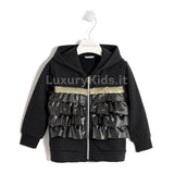 Felpa Aperta con Paillettes e Rouches Bambina Nero Sarabanda V214 - SARABANDA - LuxuryKids