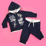 Felpa con Cappuccio in Caldo Cotone Blu con Stampa Neonata Sarabanda F851 - SARABANDA - LuxuryKids