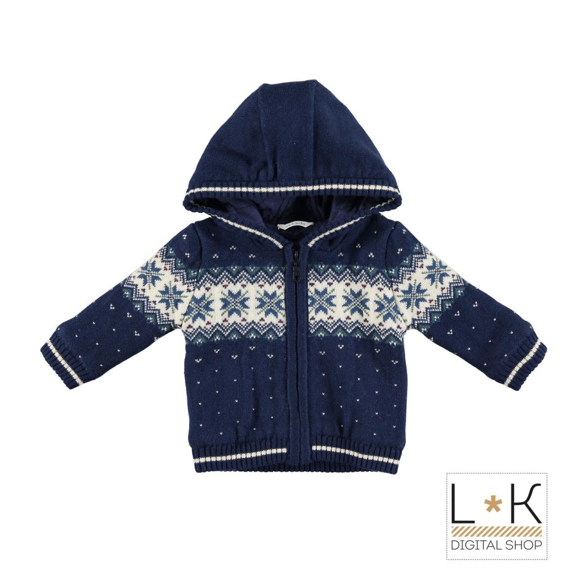 Felpa con Cappuccio in Misto Lana Blu Minibanda N690 - MINIBANDA - LuxuryKids