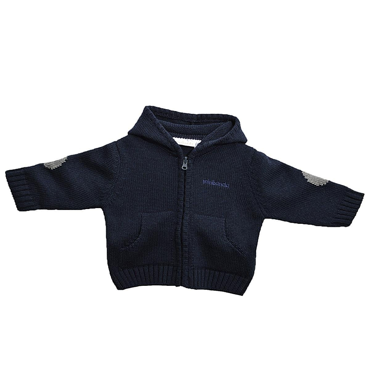 Felpa con Cappuccio in Misto Lana Blu Neonato Minbanda F746 - MINIBANDA - LuxuryKids