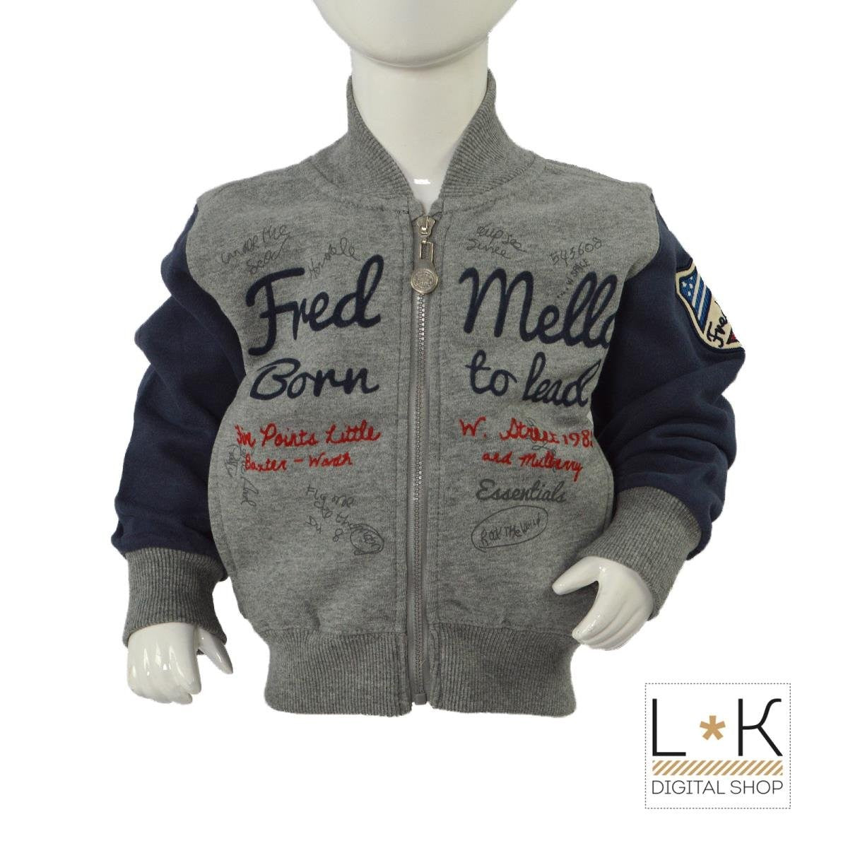 Felpa con Zip in Caldo Cotone Grigio-Blu Neonato Fred Mello 12827 - FRED MELLO - LuxuryKids