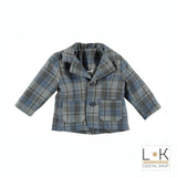 Giacca Elegante con Fantasia a Quadretti Grigio- Celeste Minibanda R655 - MINIBANDA - LuxuryKids