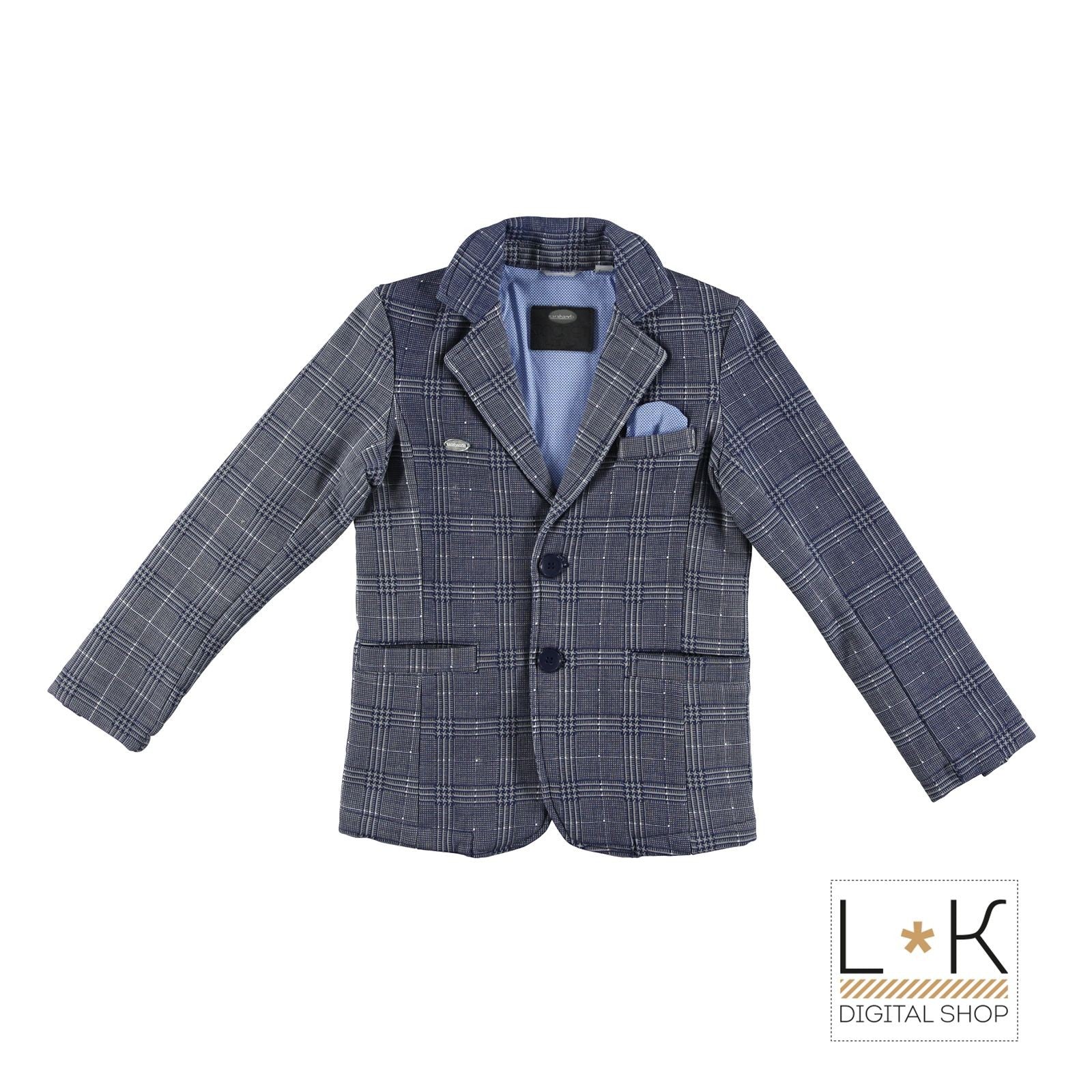 Giacca Elegante In Caldo Cotone con Stampa a Quadretti Blu Bambino Sarabanda N376 - SARABANDA - LuxuryKids