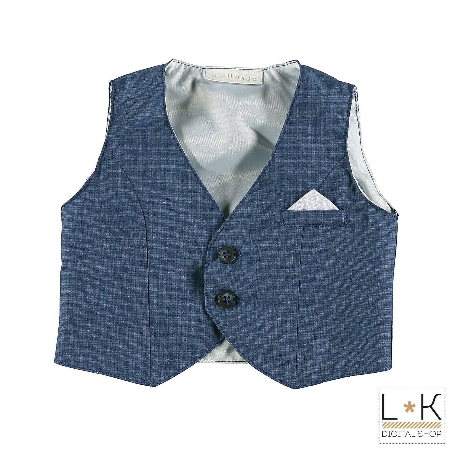 Gilet Blu Elegante in Cotone Effetto Quadretti con Pochette Incorporata Neonato Minibanda I698 - MINIBANDA - LuxuryKids