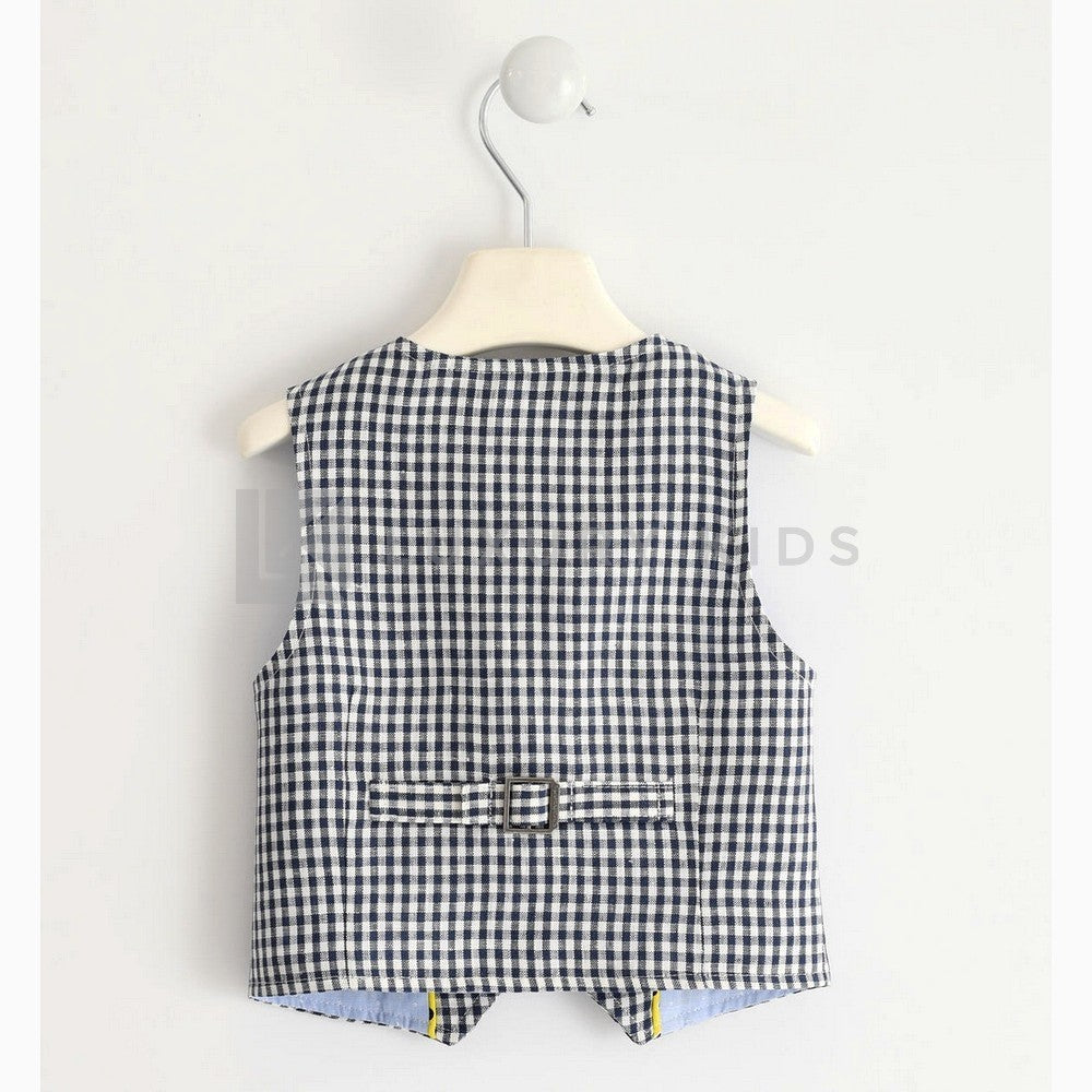 Gilet In 100% Lino A Quadretti Bianco E Blu Bambino Sarabanda J173 - SARABANDA - LuxuryKids
