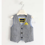 Gilet In 100% Lino A Quadretti Bianco E Blu Neonato Sarabanda J173 - SARABANDA - LuxuryKids