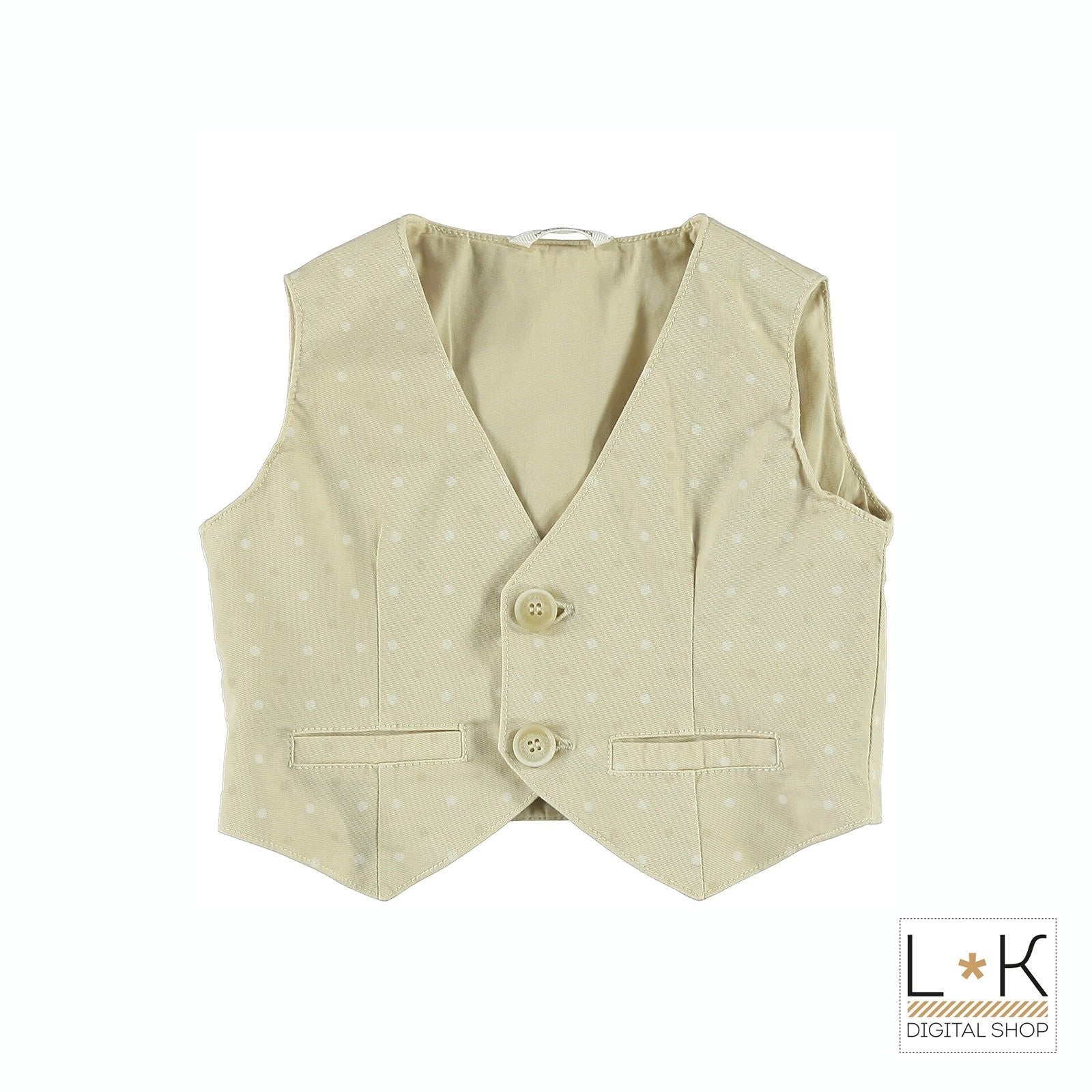 Gilet in Cotone Beige Con Fantasia Pois Neonato Minibanda Q636 - MINIBANDA - LuxuryKids