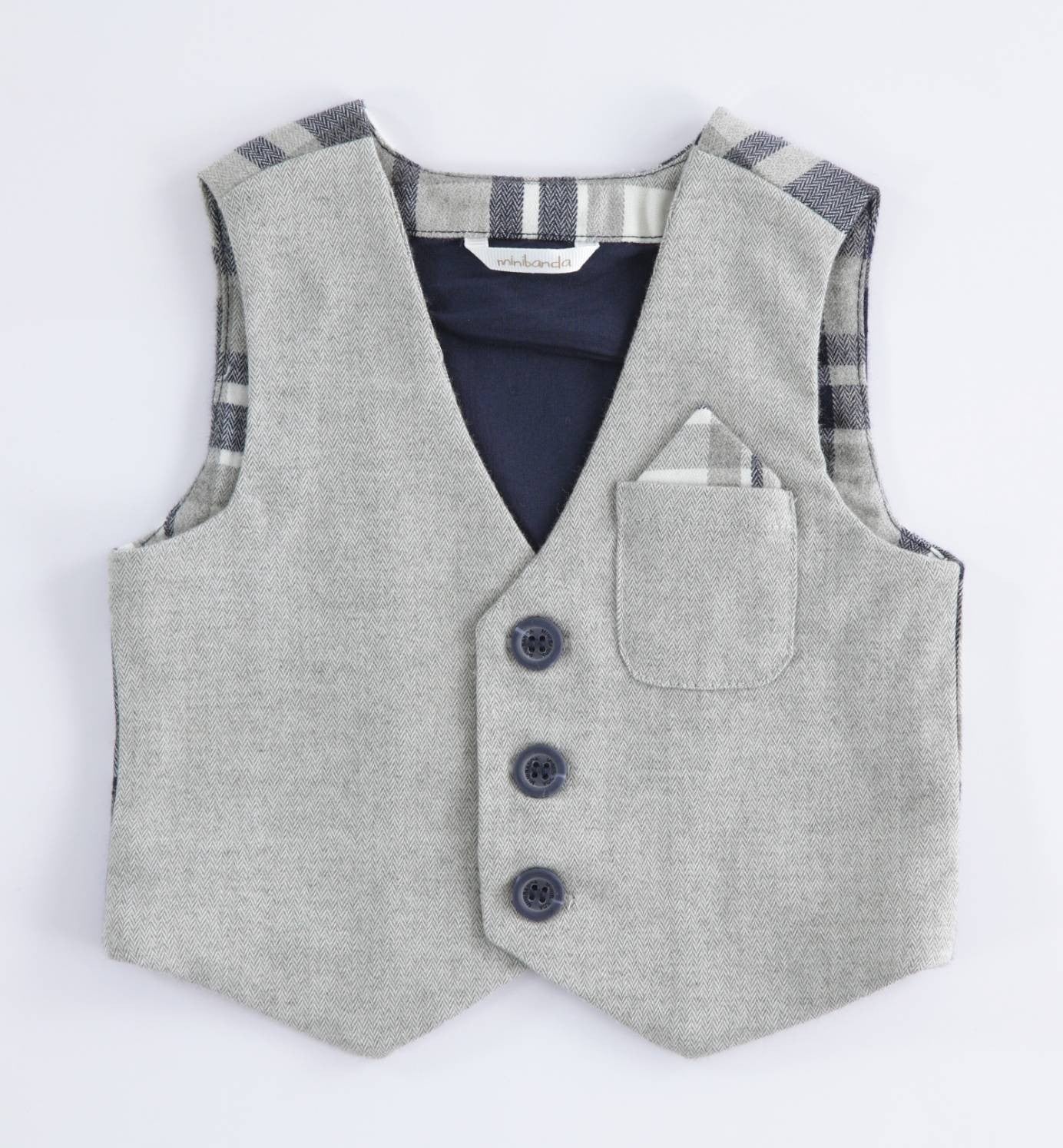 Gilet In Panno Fantasia Scozzese Rosso Blu Neonato Minibanda K691 - MINIBANDA - LuxuryKids