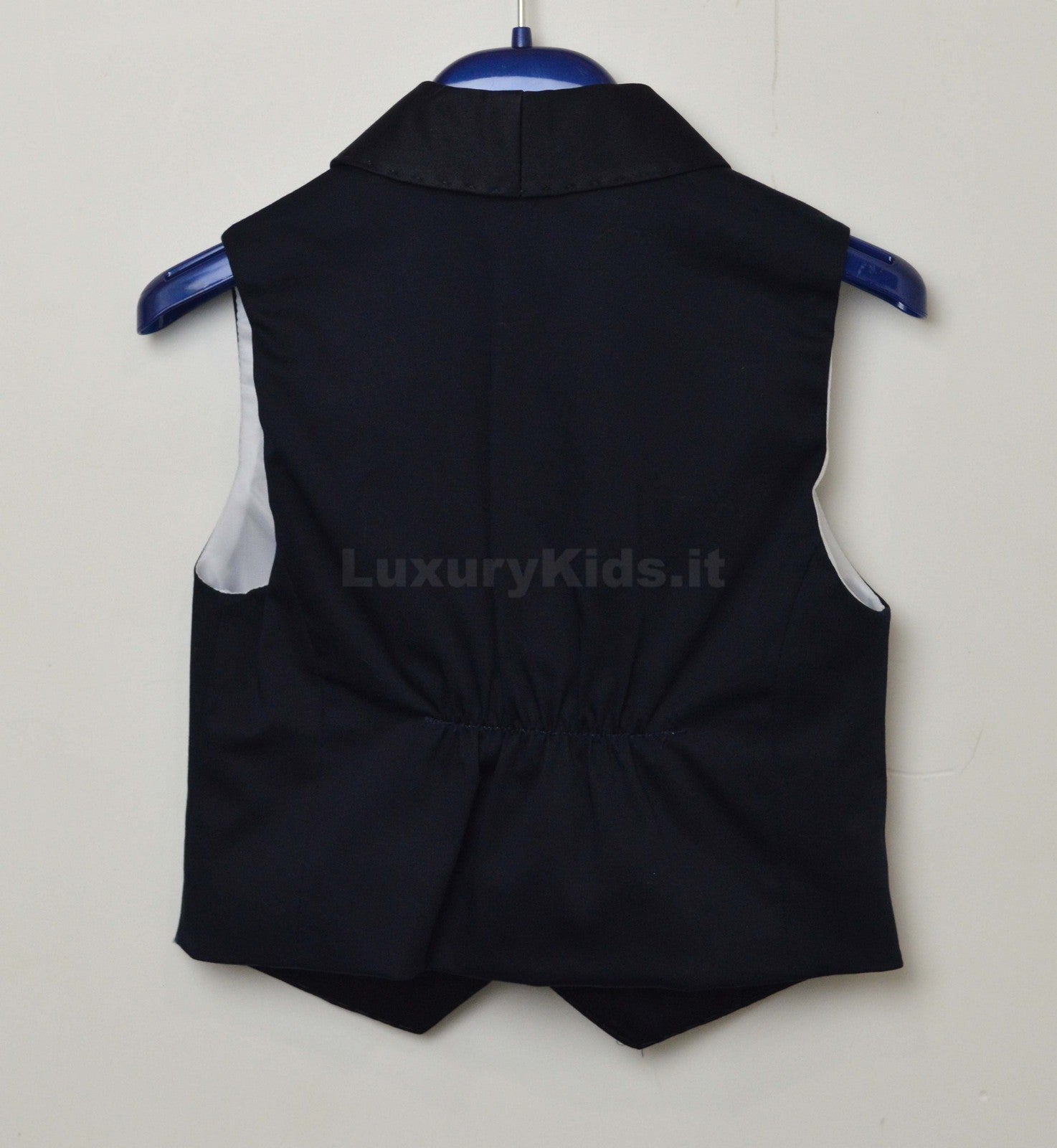 Gilet Tinta Unita in Raso Bambino Blu Scuro Manuell & Frank M3151 - MANUELL&FRANK - LuxuryKids