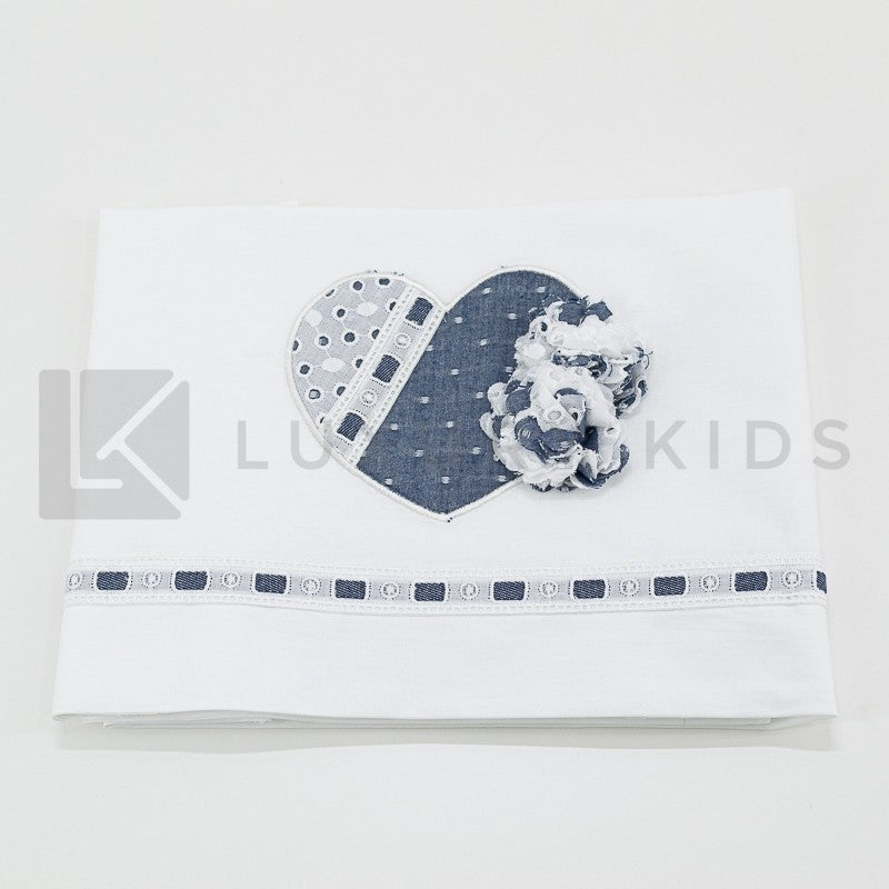 Lenzuolo Per Carrozzina In Cotone Bianco Con Bordo In Denim Neonata La Sartoria Dei Piccoli LL757 - LA SARTORIA DEI PICCOLI - LuxuryKids