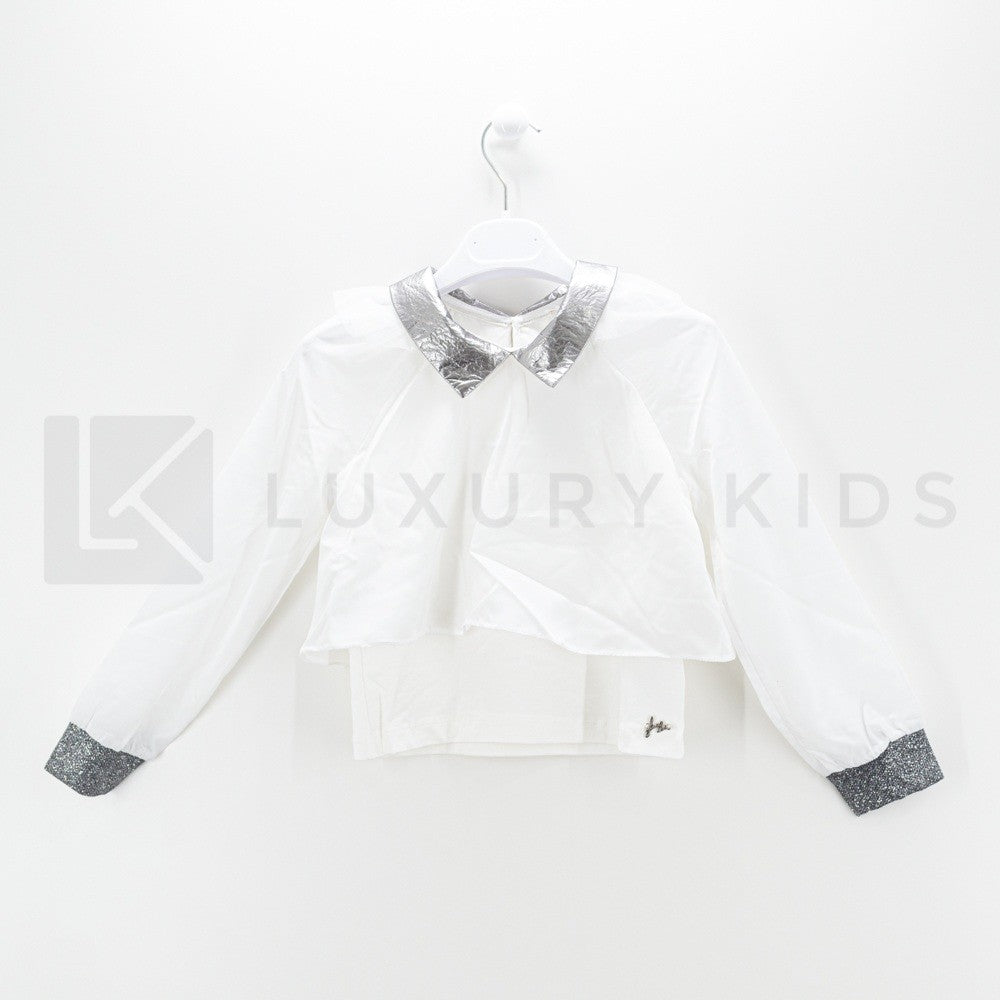 Maglia con dettaglia Argento Bambina Bianco BL03434 - LIALEA - LuxuryKids