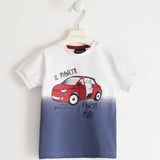 Maglia Maniche Corte In cotone Con Stampa 500 Bianca-Blu Bambino SARABANDA 2509 - SARABANDA - LuxuryKids