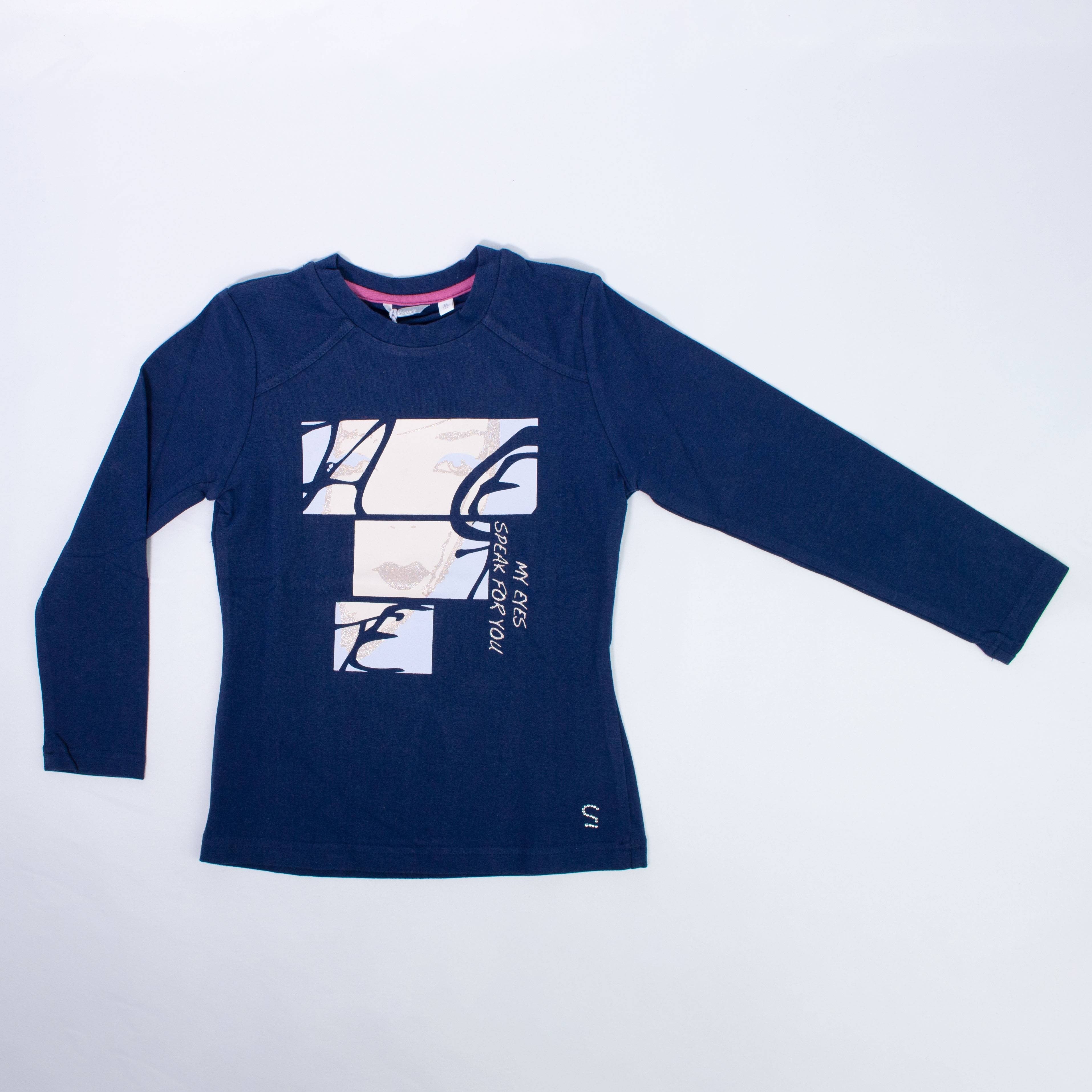 Maglia Maniche Lunghe Caldo Con Stampa Cotone Blu-Panna Bambina  SARABANDA F732 - SARABANDA - LuxuryKids