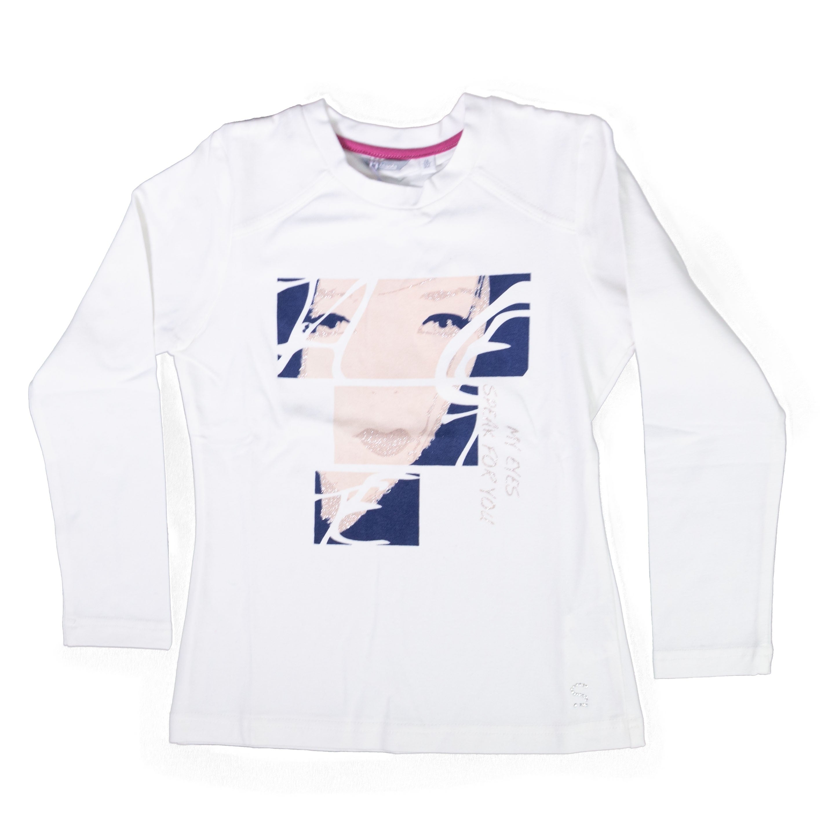 Maglia Maniche Lunghe Caldo Con Stampa Cotone Blu-Panna Bambina  SARABANDA F732 - SARABANDA - LuxuryKids