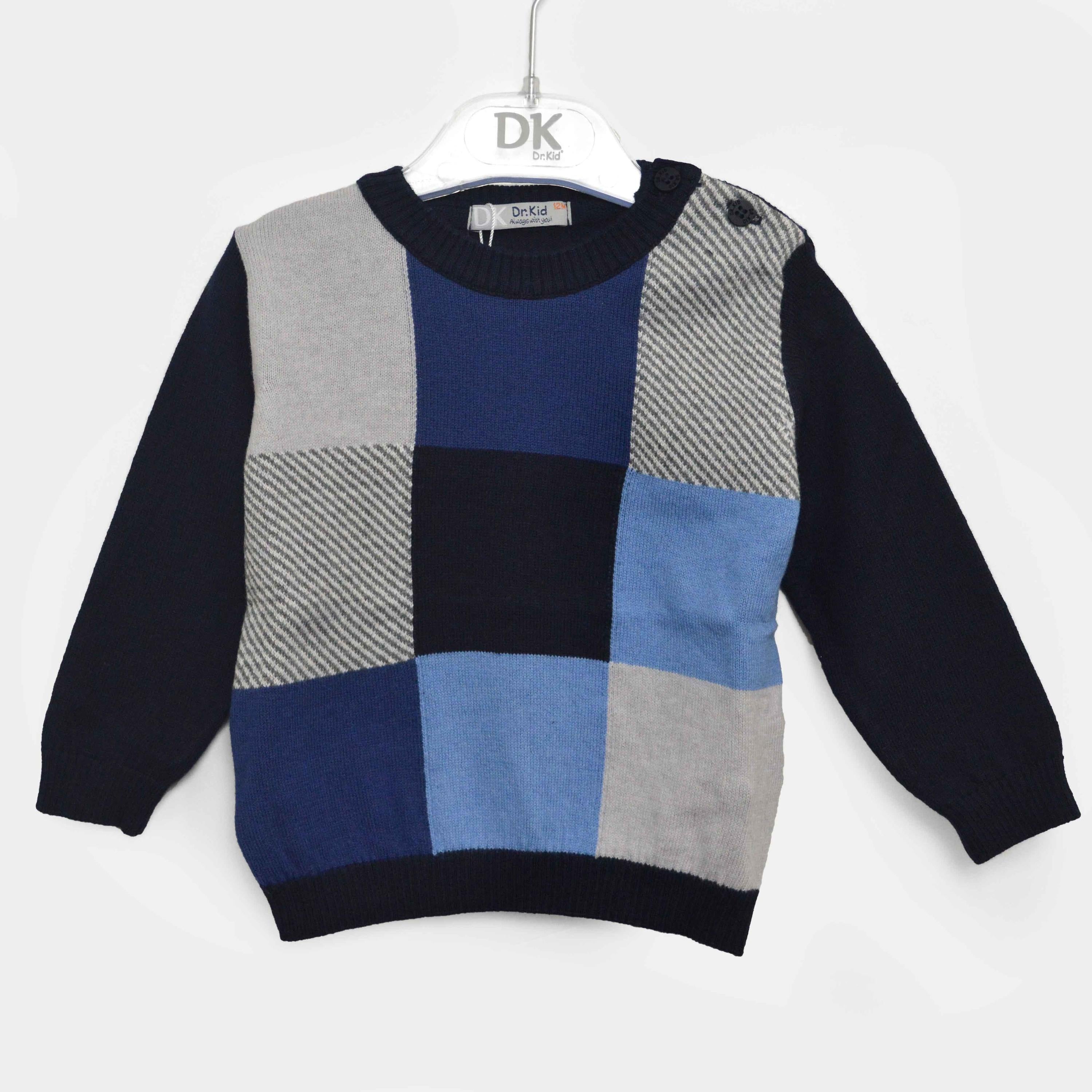 Maglioncino in Misto Lana Blu con Fantasia a Quadri Per Neonato Dr.Kids 557 - DR.KID - LuxuryKids