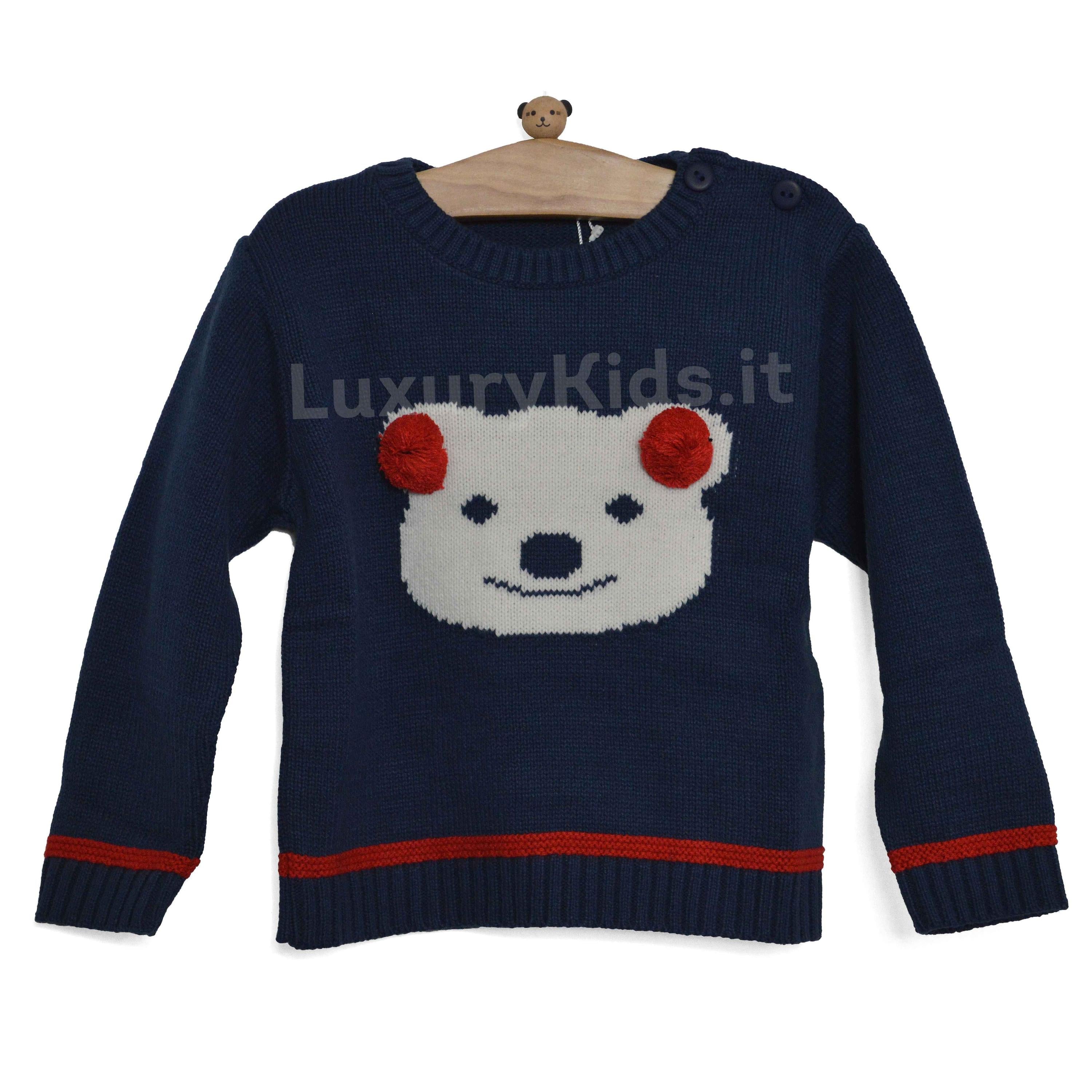 Maglioncino Orsetto in Misto Lana Blu Neonato A&J 311BL - A&J - LuxuryKids