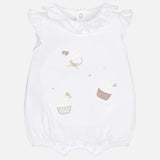Pagliaccetto Corto Bianco Con Colletto Volant Neonata Mayoral 1705 - MAYORAL - LuxuryKids