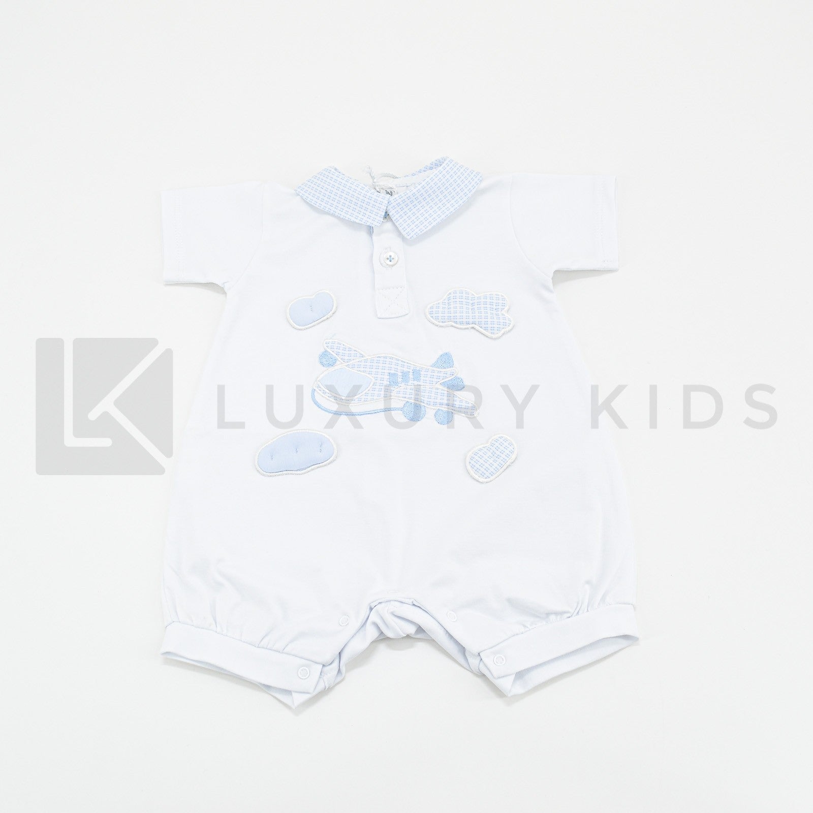 Pagliaccetto Intero In Cotone Bianco E Azzurro Con Aereoplanini Neonato LA SARTORIA DEI PICCOLI LP751 - LA SARTORIA DEI PICCOLI - LuxuryKids