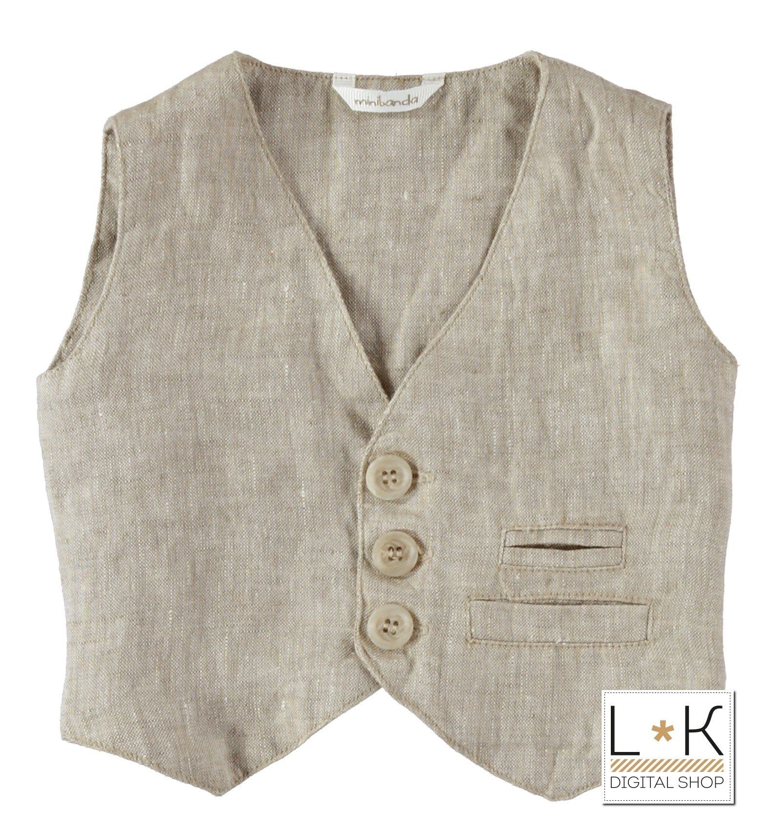 Panciotto In Lino Tinta Unita Beige Neonato Minibanda U699 - MINIBANDA - LuxuryKids