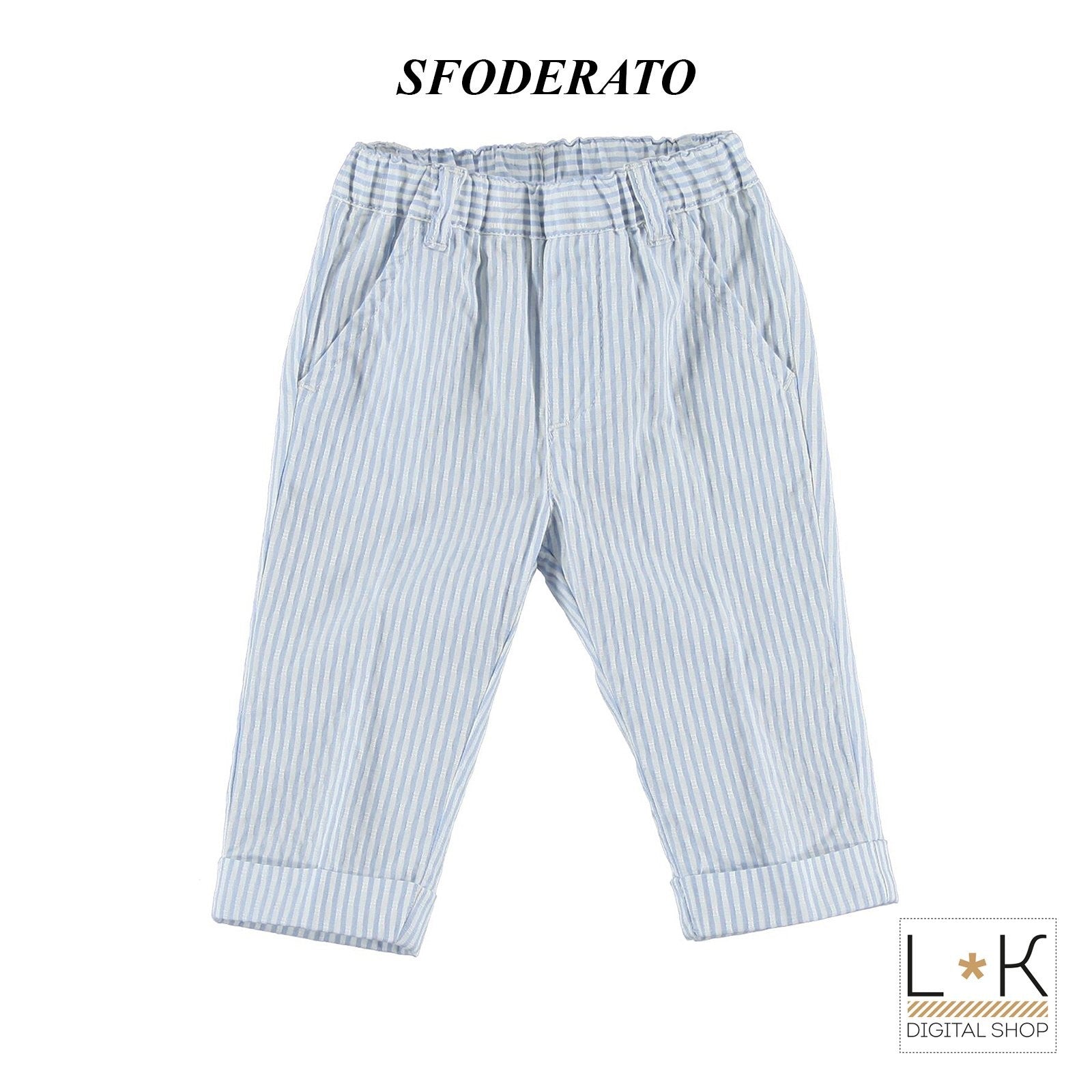 Pantalone a Righe in Cotone Neonato Celeste Minibanda M645 - MINIBANDA - LuxuryKids