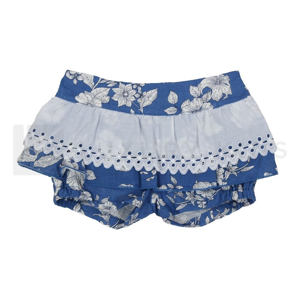 Pantalone Corto In Cotone Azzurro In Fantasia Floreale Con Balza Bianca Neonata Dr Kid DK352 - DR.KID - LuxuryKids