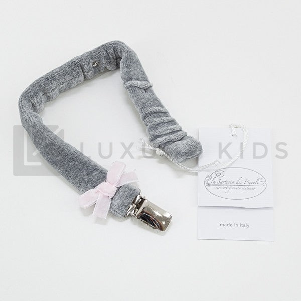 Portaciuccio In Ciniglia Grigio Con Fiocchetto Rosa Neonata LA SARTORIA DEI PICCOLI LPO658 - LA SARTORIA DEI PICCOLI - LuxuryKids