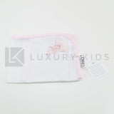 Quadrato Di Garza Bianco Con Bordatura Rosa E Applicazione Di Cuoricini Neonata LA SARTORIA DEI PICCOLI LQ355 - LA SARTORIA DEI PICCOLI - LuxuryKids