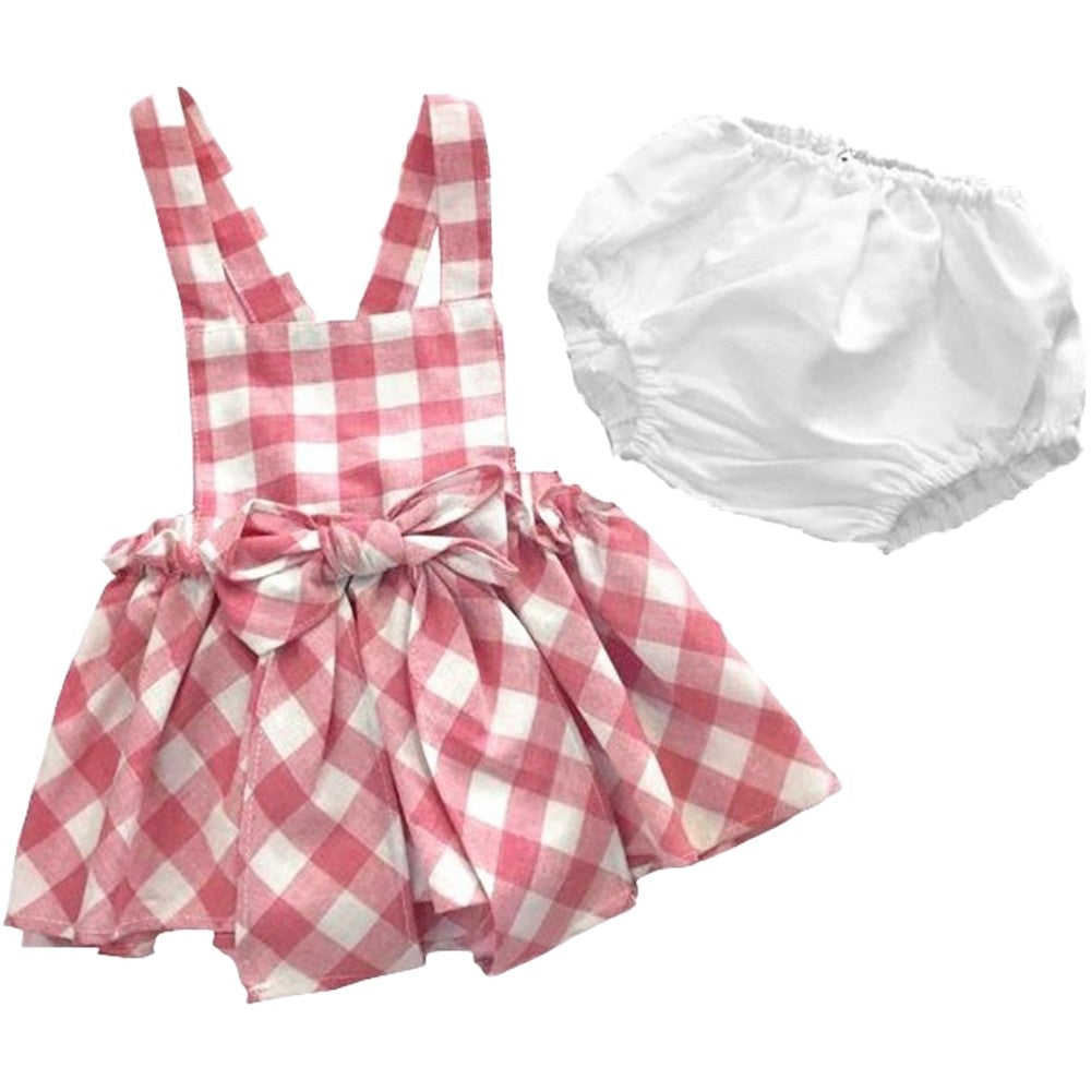 Salopetta con Gonna e Culotte in Cotone a Quadretti Rosa-Bianco Neonata Paloma de la O CV8CJ1 - PALOMA DE LA O - LuxuryKids