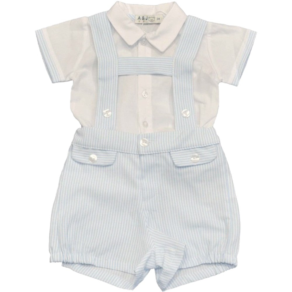 Salopette con camicia in cotone Celeste Neonato A&J 136 - A&J - LuxuryKids