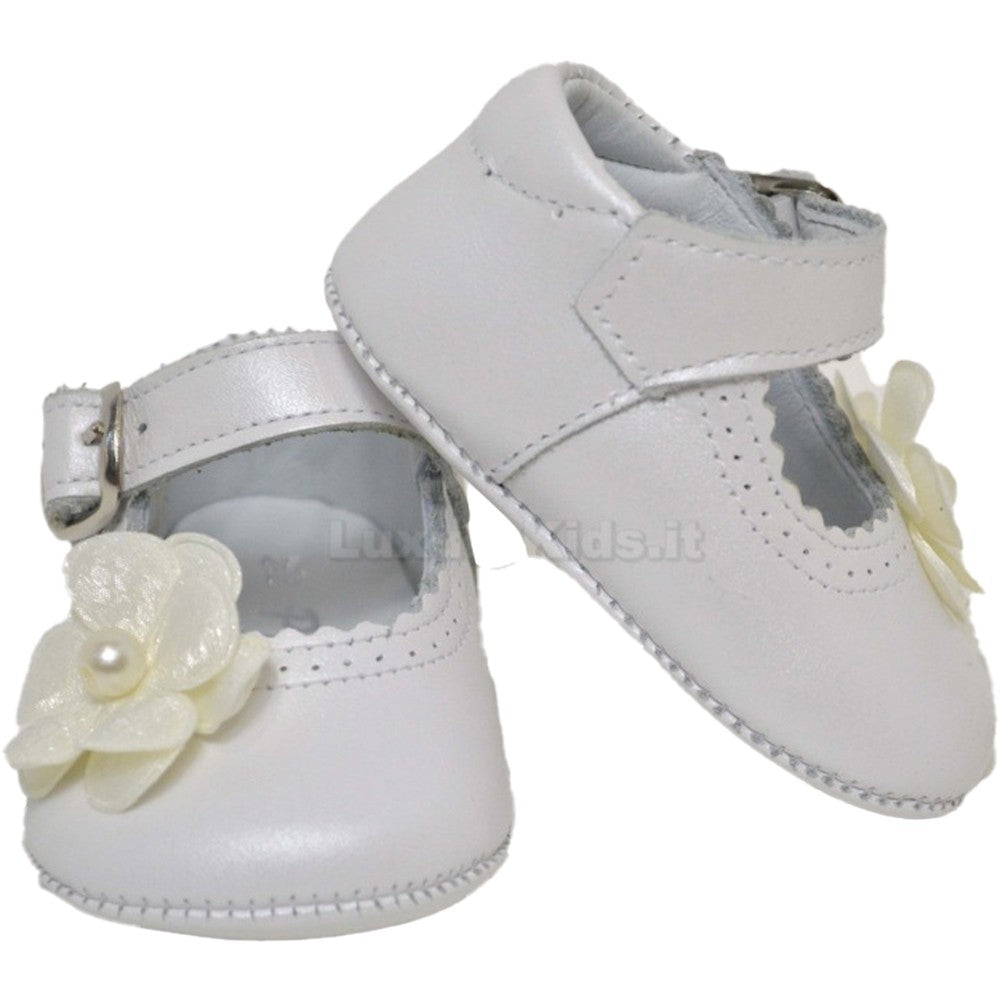 Scarpa culla Ballerina in Pelle Con fiore Neonata Perlata Panyno A2409 - PANYNO - LuxuryKids