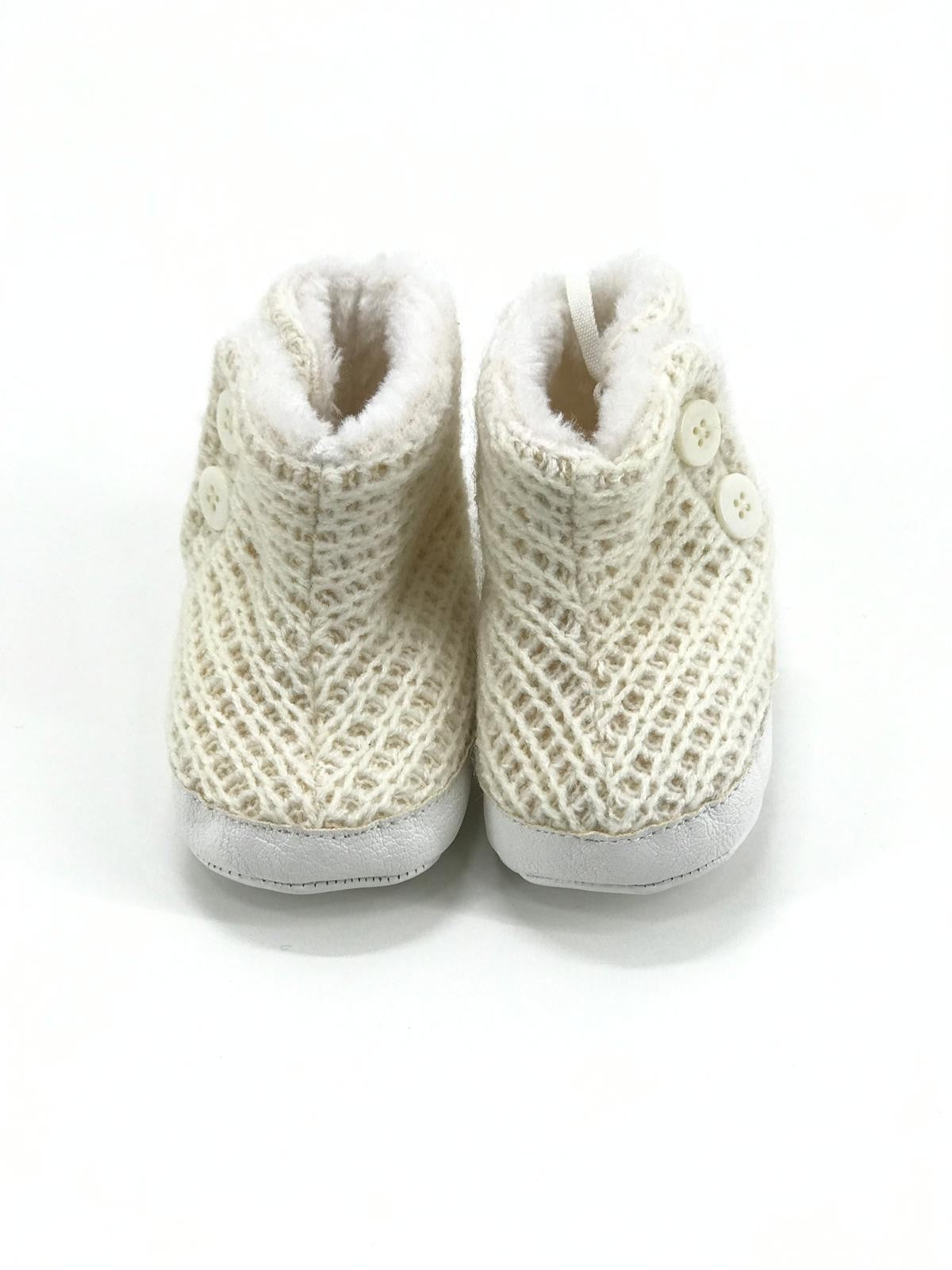 Scarpa culla Stivaletto In Lana con pelliccia eco Panna Neonata Minibanda H950 - MINIBANDA - LuxuryKids