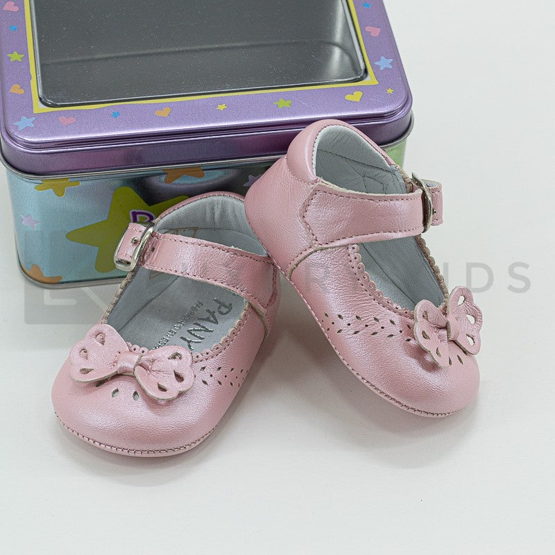 Scarpa Da culla In Pelle Con Fiocco Rosa Neonata Panyno A2209 - PANYNO - LuxuryKids