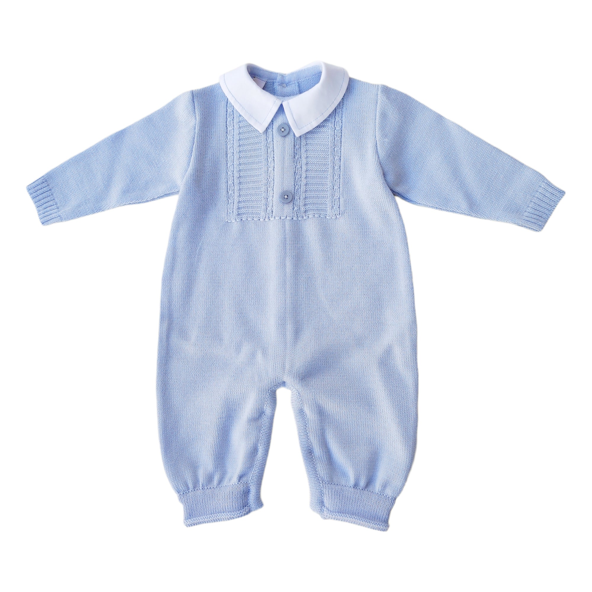 Tutina Intera In 100% Lana Con Colletto Azzurra Neonato CREAZIONI LUANA 7031 - CREAZIONI LUANA - LuxuryKids