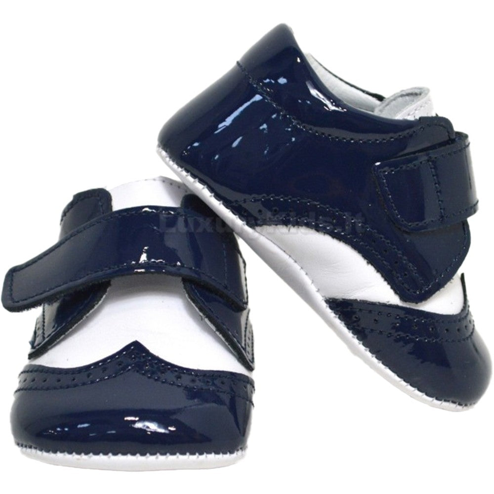 Scarpe culla In Pelle e Vernice Bianco-Blu Neonato Panyno A2411 - PANYNO - LuxuryKids