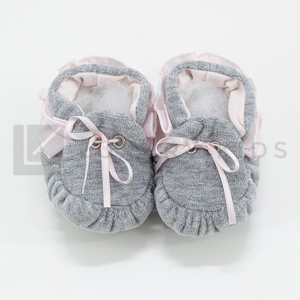 Scarpette Da Culla In Ciniglia Grigie Con Rouche Rosa Neonata LA SARTORIA DEI PICCOLI LSC355 - LA SARTORIA DEI PICCOLI - LuxuryKids