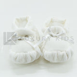 Scarpette Da Culla In Ciniglia Panna Con Pizzo e Cucitura Oro Neonata LA SARTORIA DEI PICCOLI LSC351 - LA SARTORIA DEI PICCOLI - LuxuryKids