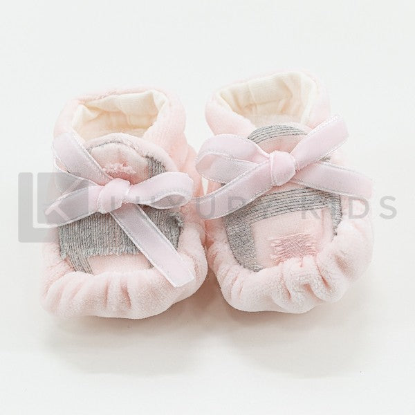 Scarpette Da Culla In Ciniglia Rosa Con Richiami Grigi Neonata LA SARTORIA DEI PICCOLI LSC658 - LA SARTORIA DEI PICCOLI - LuxuryKids