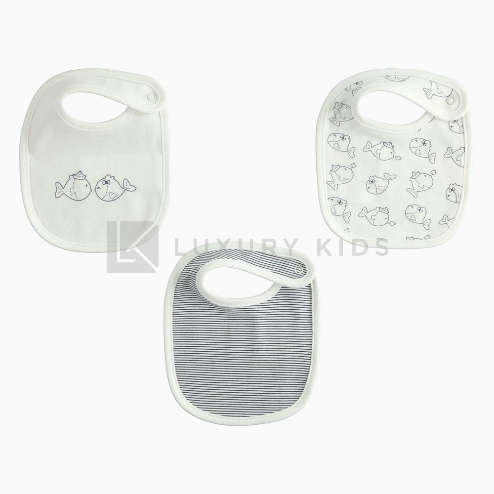 Set 3 Bavette In 100% Cotone Bianche Neonato-a Minibanda J323 - MINIBANDA - LuxuryKids
