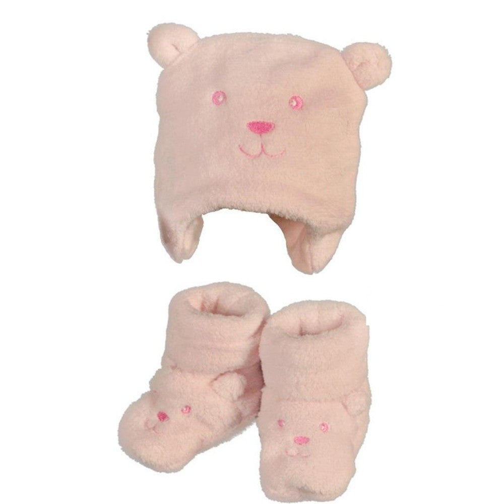 Set Cappello E Scaroine In Ciniglia Rosa Neonata Minibanda R305 - MINIBANDA - LuxuryKids