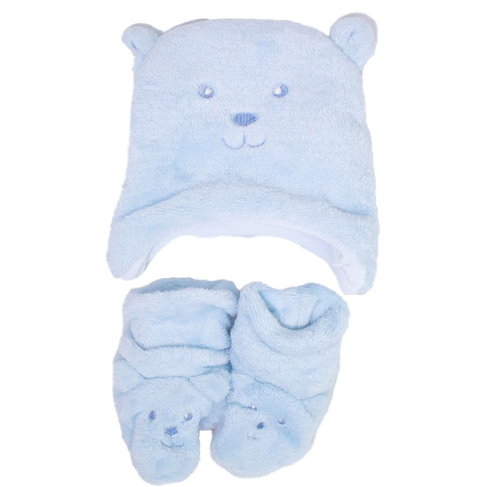 Set cappello e scarpette in ciniglia celeste Neonato  MINIBANDA R305 - MINIBANDA - LuxuryKids