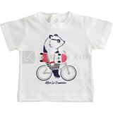 T-Shirt In Cotone A Manica Corta Bianca Con Stampa Panda Neonato Minibanda J660 - MINIBANDA - LuxuryKids