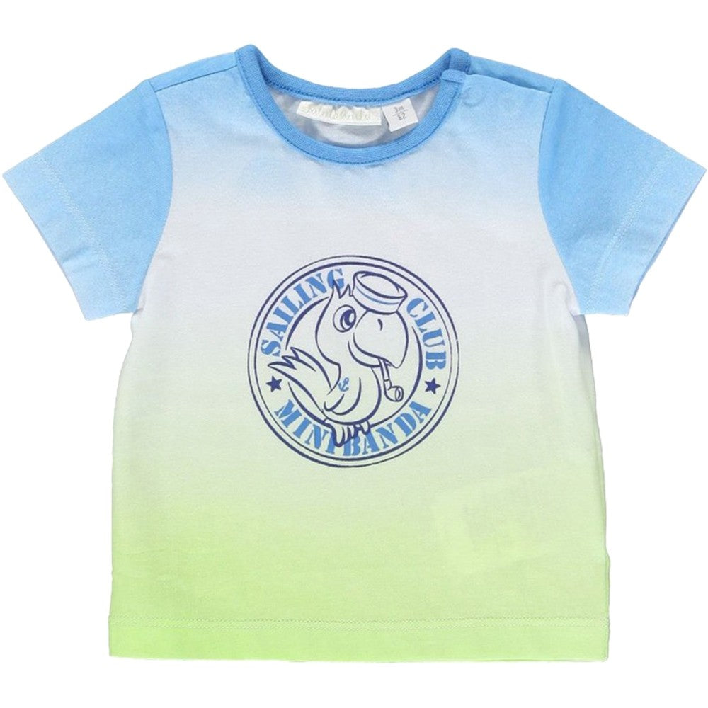 T-Shirt in Cotone Celeste-Verde Neonato Minibanda M631 - MINIBANDA - LuxuryKids