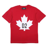 T-Shirt In Cotone Mezza Manica Rossa Con Stampa Foglia Bianca Bambino-a DSQUARED2 1263R - DSQUARED2 - LuxuryKids