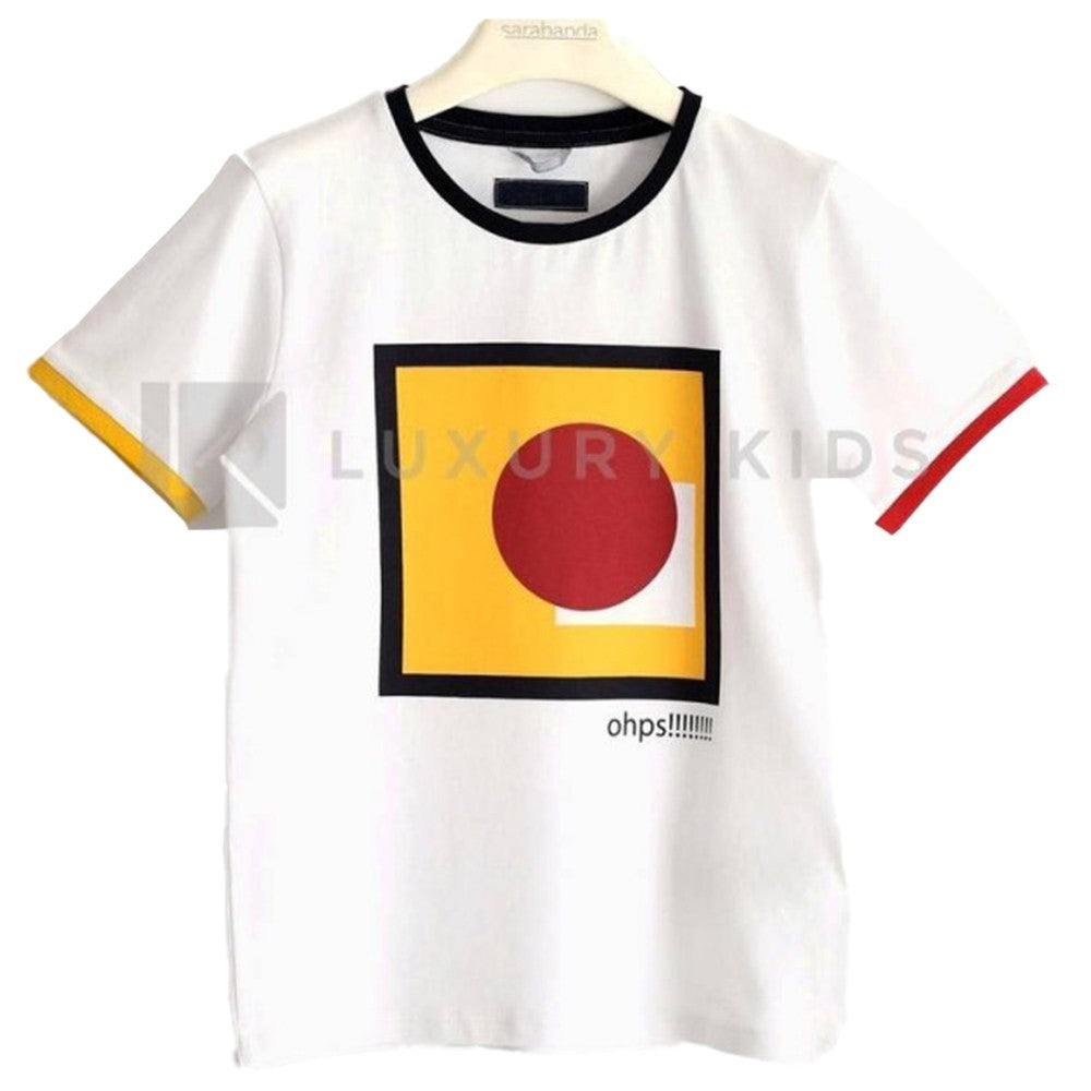 T-Shirt In Jersey Strech Bianca Con Costina Colorata Bambino Sarabanda J627 - SARABANDA - LuxuryKids