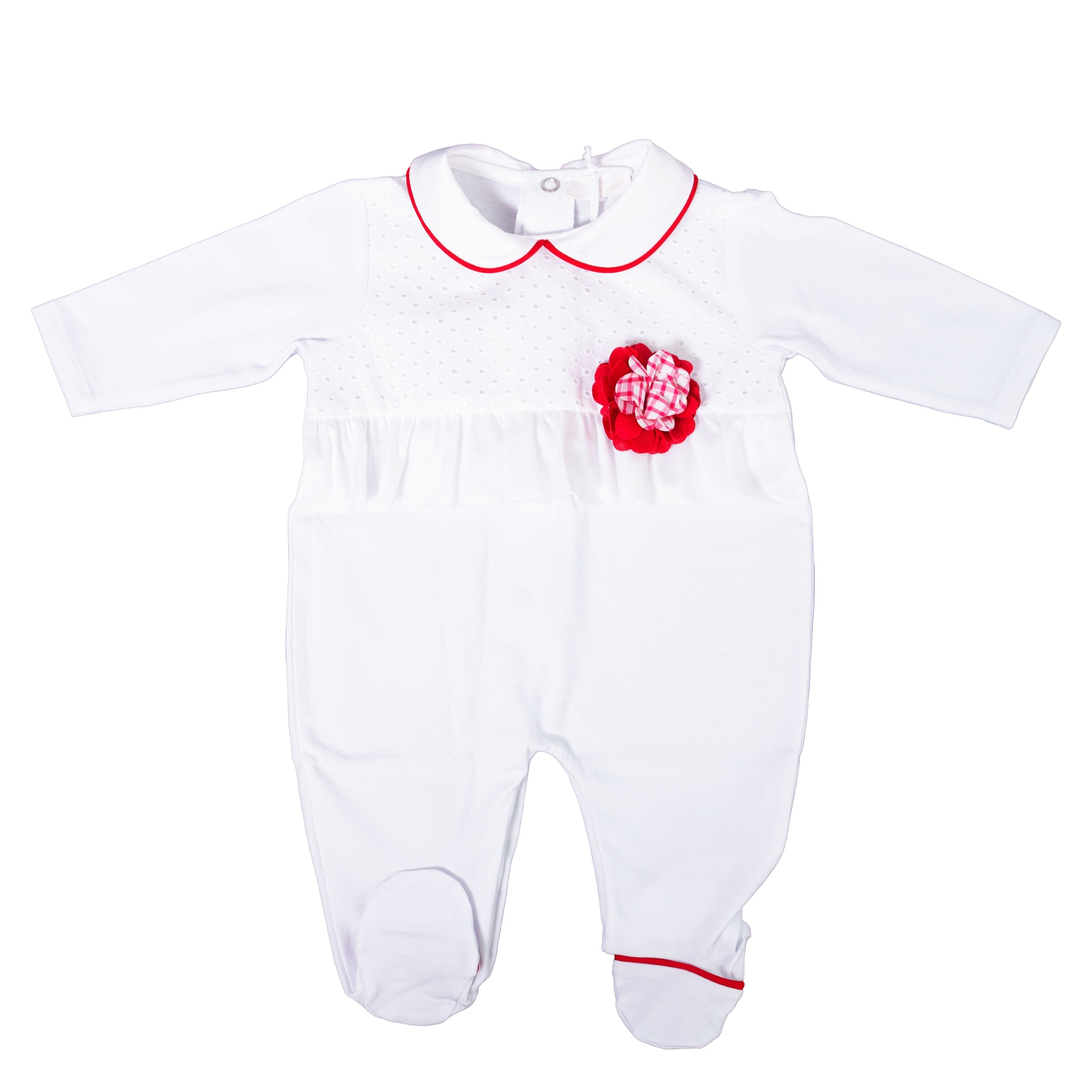 Tutina Intera In Cotone Bianca Con Applicazioni Di Pizzo San Gallo Neonata NINNAOH E20133T - NINNAOH - LuxuryKids