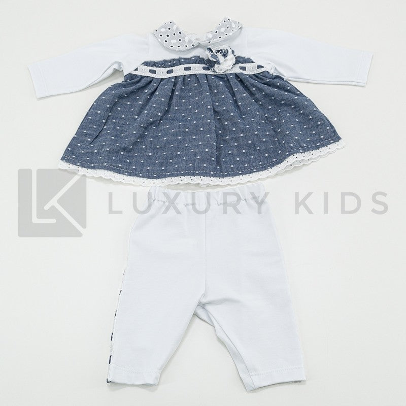 Tutina Spezzata In Cotone Bianca Con Inserti In Denim Neonata LA SARTORIA DEI PICCOLI LV757 - LA SARTORIA DEI PICCOLI - LuxuryKids