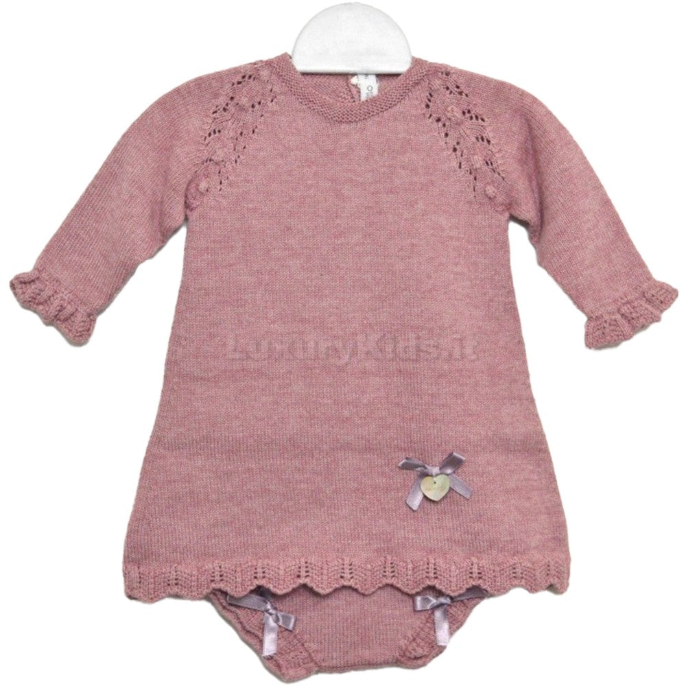 Vestina con Culotte Rosa con Fantasia Traforata Per Neonata Paloma de la O ZI8BR21 - PALOMA DE LA O - LuxuryKids